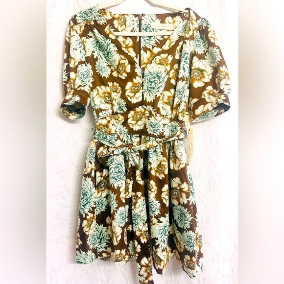 Happy X Nature NWT Sustainable Bohemian Floral Silky Puffy Sleeves SunDress S - Picture 4 of 10